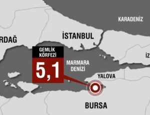 Marmara Denizi Gemlik Körfezi’nde 5,1 büyüklüğünde deprem meydana geldi.